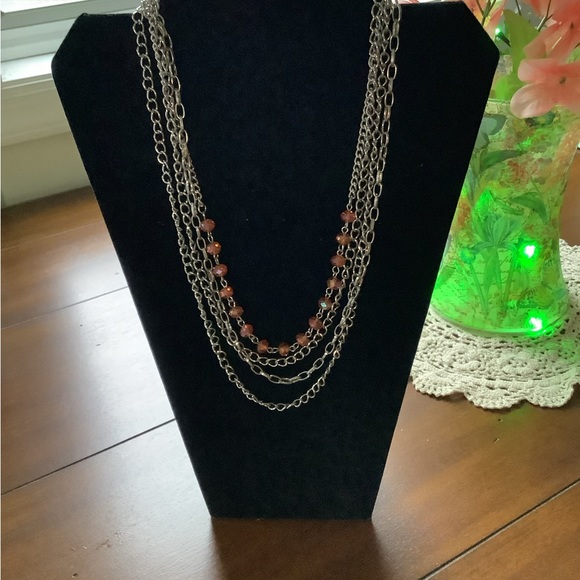 Silver tone Graduated Salmon Colored Beaded Necklace. - Picture 2 of 7